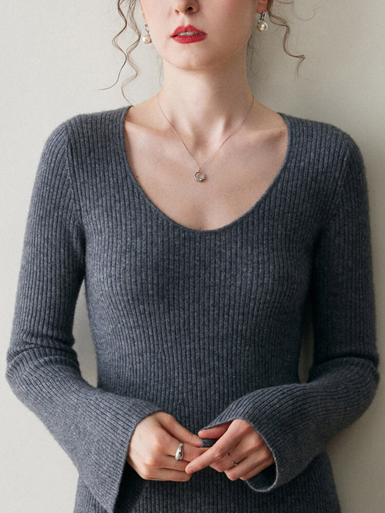 Scoop Neck Long Sleeve Cashmere Flare Dress