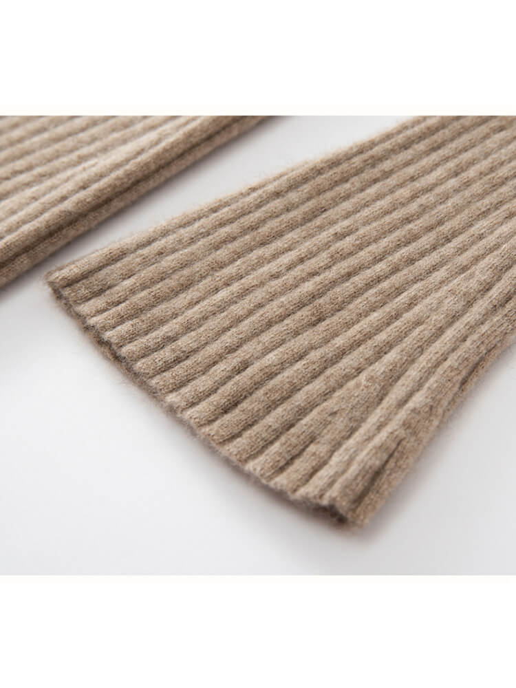 Ribbed V-Neck Flare Sleeve Cashmere A-Line Midi Dress