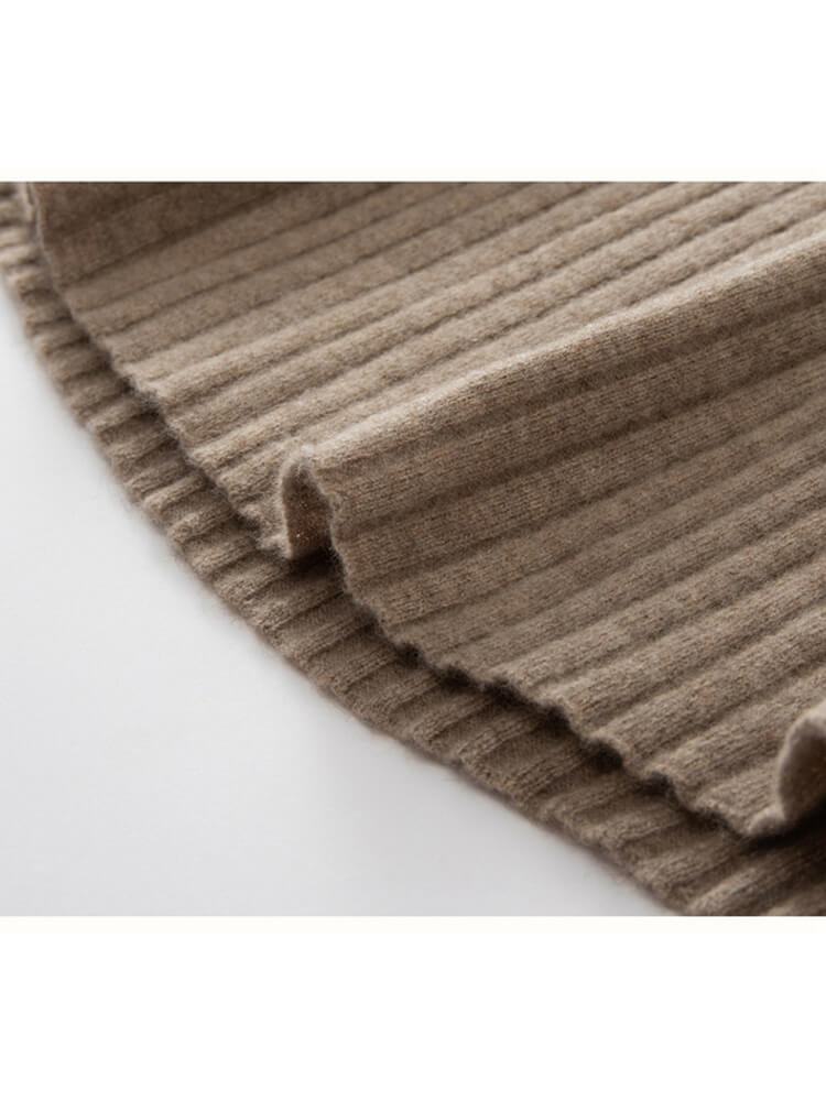 Ribbed V-Neck Flare Sleeve Cashmere A-Line Midi Dress