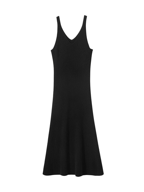Ribbed V-Neck Sleeveless Cashmere Slip Dress
