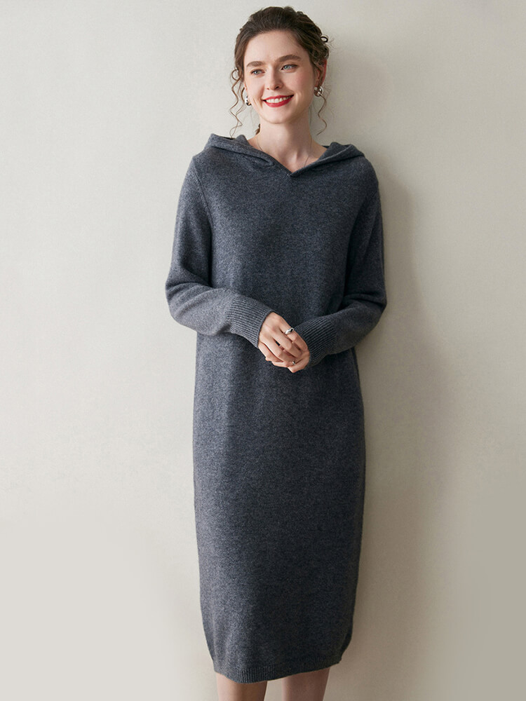 Thickened Cashmere Long Hoodie Sweater Dress