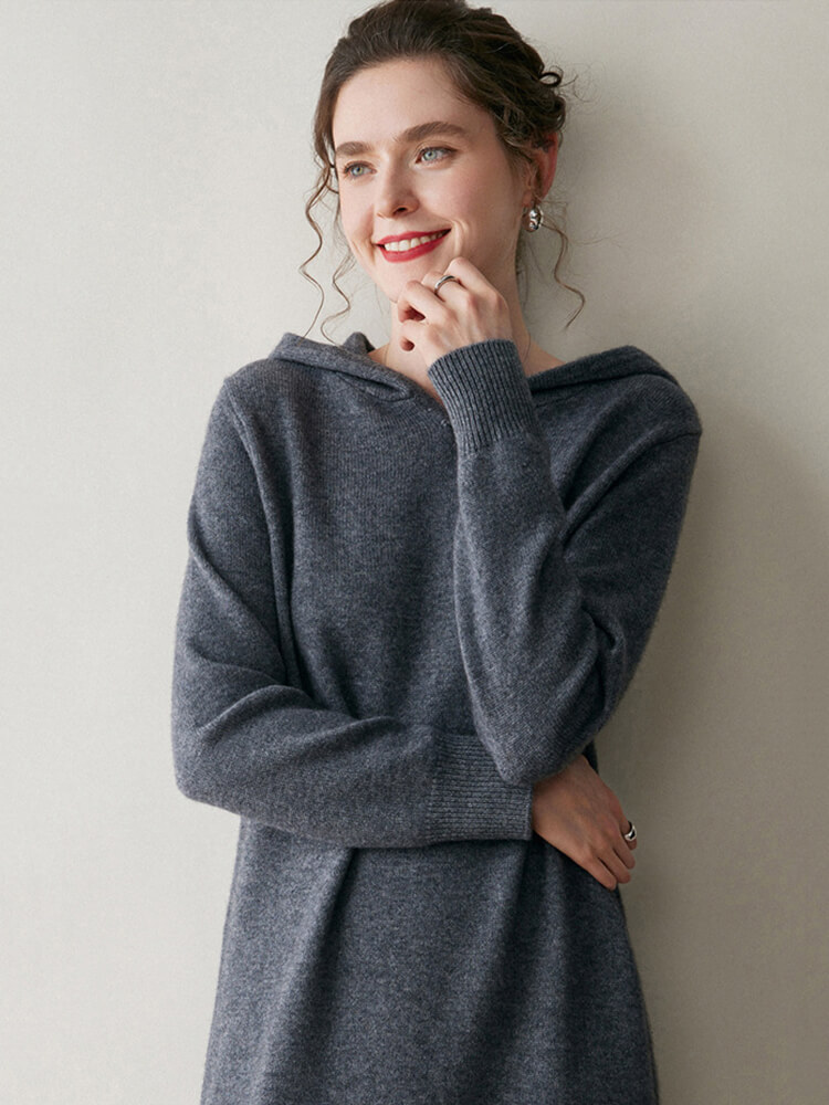 Thickened Cashmere Long Hoodie Sweater Dress