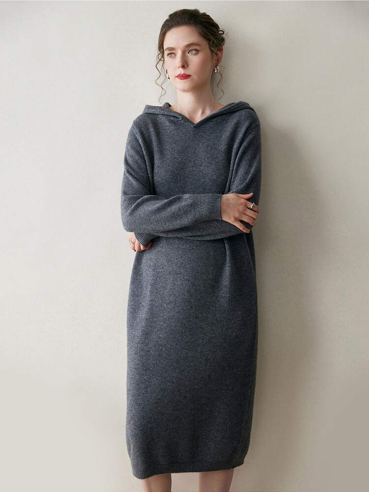 Thickened Cashmere Long Hoodie Sweater Dress