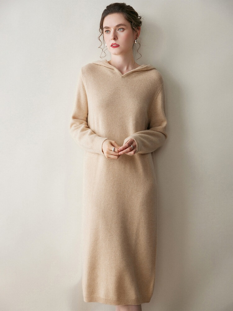 Thickened Cashmere Long Hoodie Sweater Dress