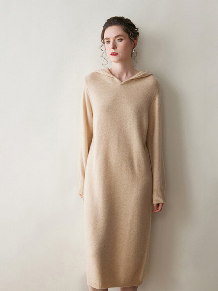 Thickened Cashmere Long Hoodie Sweater Dress