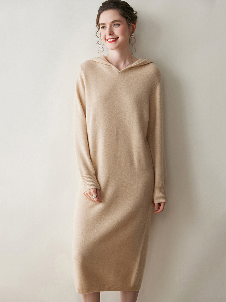 Thickened Cashmere Long Hoodie Sweater Dress