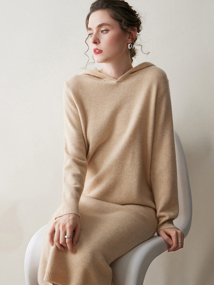 Thickened Cashmere Long Hoodie Sweater Dress