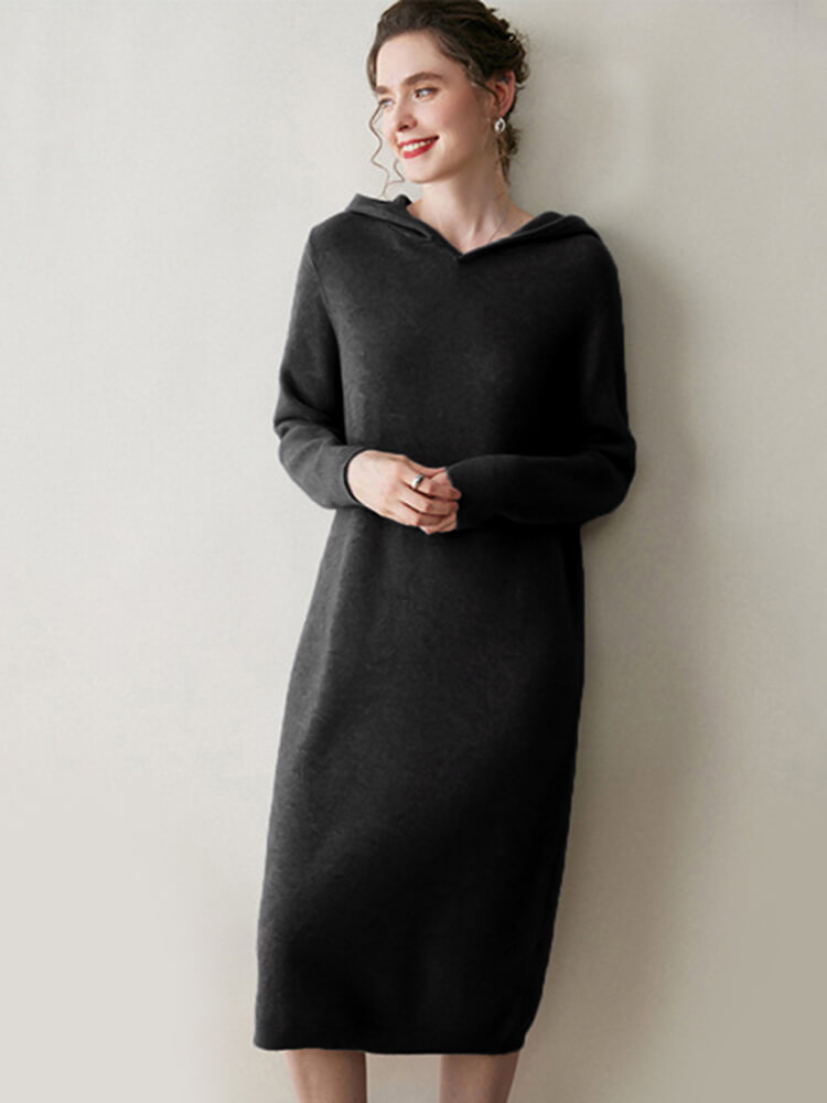 Thickened Cashmere Long Hoodie Sweater Dress