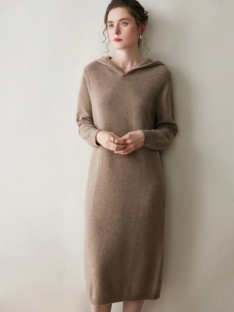 Thickened Cashmere Long Hoodie Sweater Dress