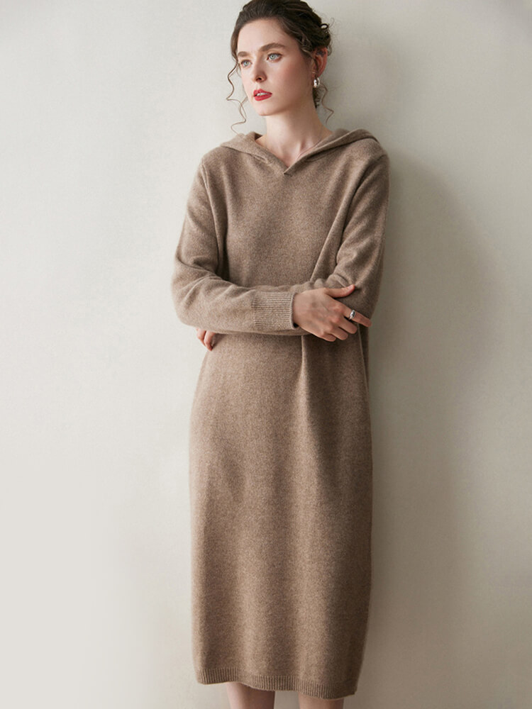 Thickened Cashmere Long Hoodie Sweater Dress