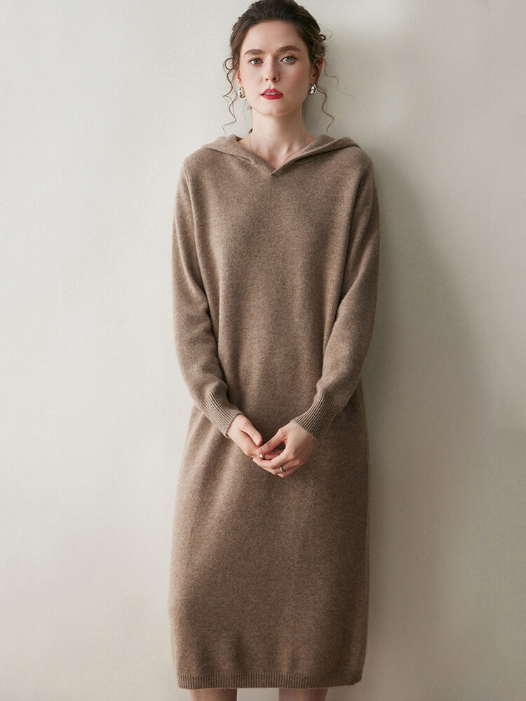 Thickened Cashmere Long Hoodie Sweater Dress
