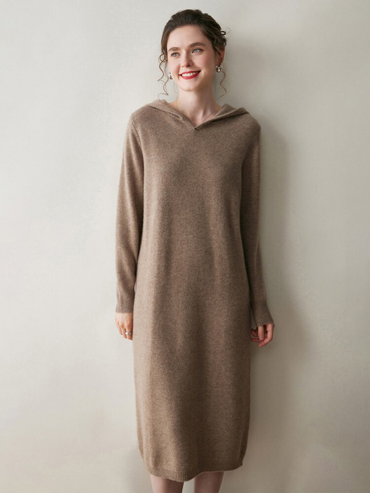 Thickened Cashmere Long Hoodie Sweater Dress