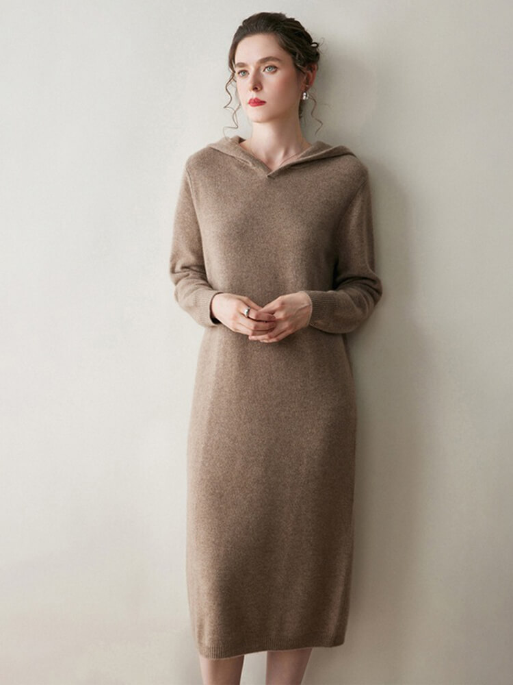 Thickened Cashmere Long Hoodie Sweater Dress