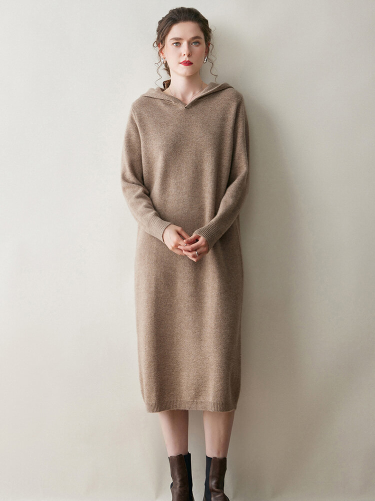 Thickened Cashmere Long Hoodie Sweater Dress