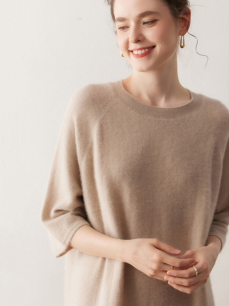 Casual Loose-Fit 3/4 Sleeve Cashmere Dress for Women