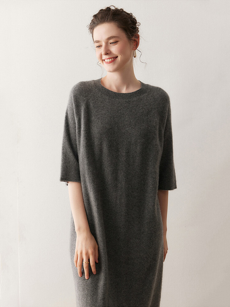 Casual Loose-Fit 3/4 Sleeve Cashmere Dress for Women