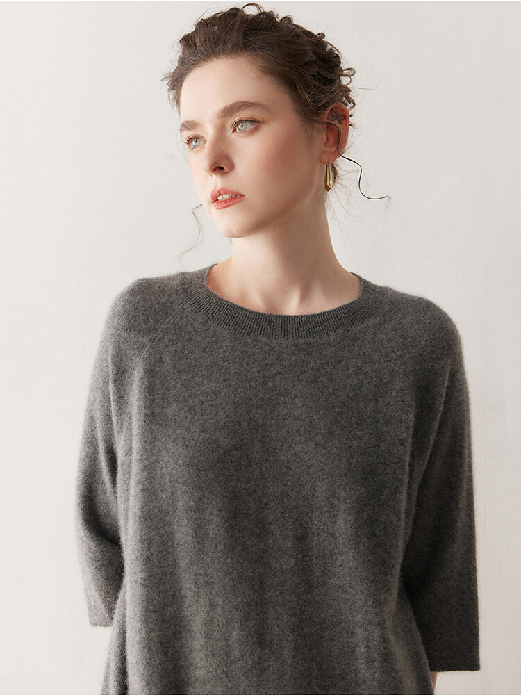 Casual Loose-Fit 3/4 Sleeve Cashmere Dress for Women