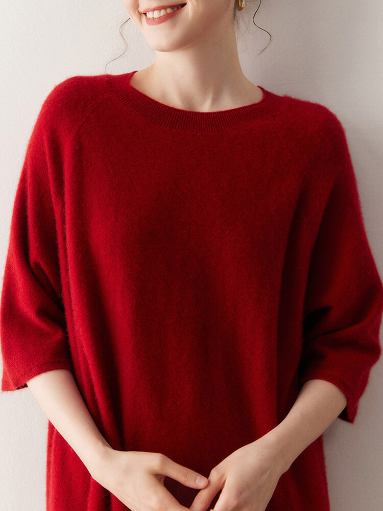 Casual Loose-Fit 3/4 Sleeve Cashmere Dress for Women