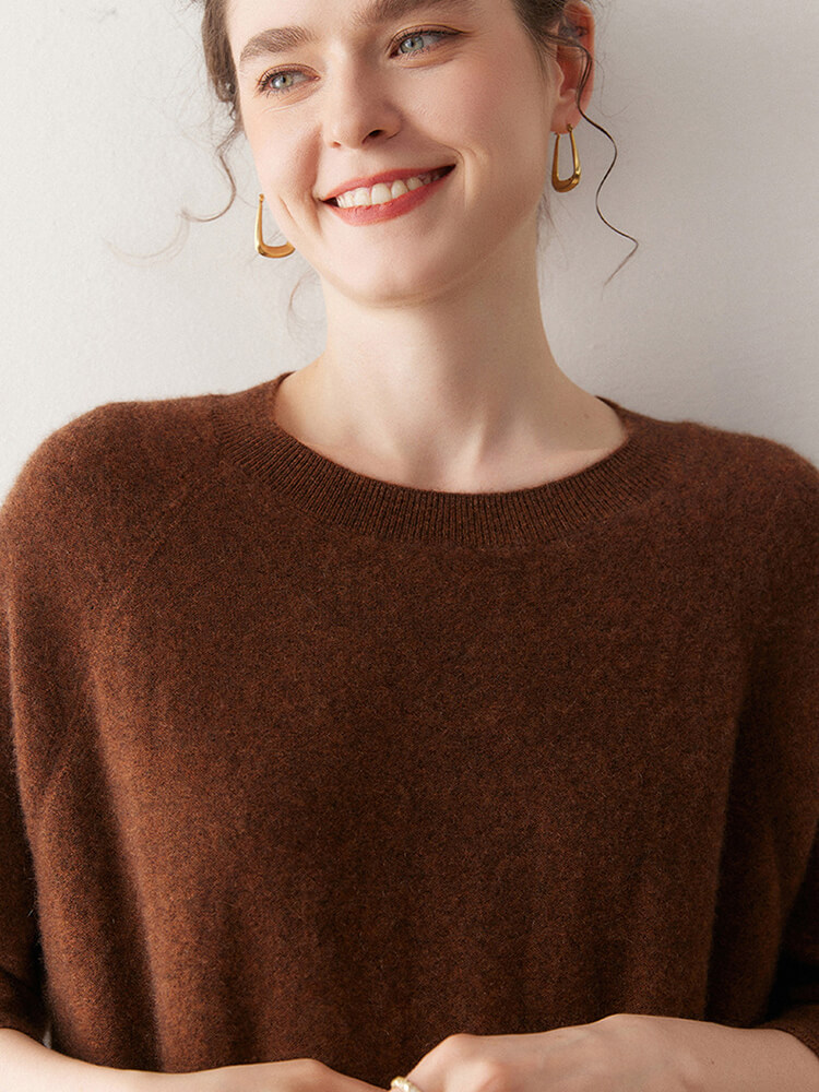 Casual Loose-Fit 3/4 Sleeve Cashmere Dress for Women