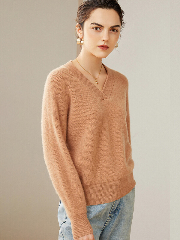 V-Neck Rib-Knit Cashmere Sweater