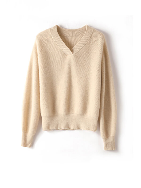 V-Neck Rib-Knit Cashmere Sweater