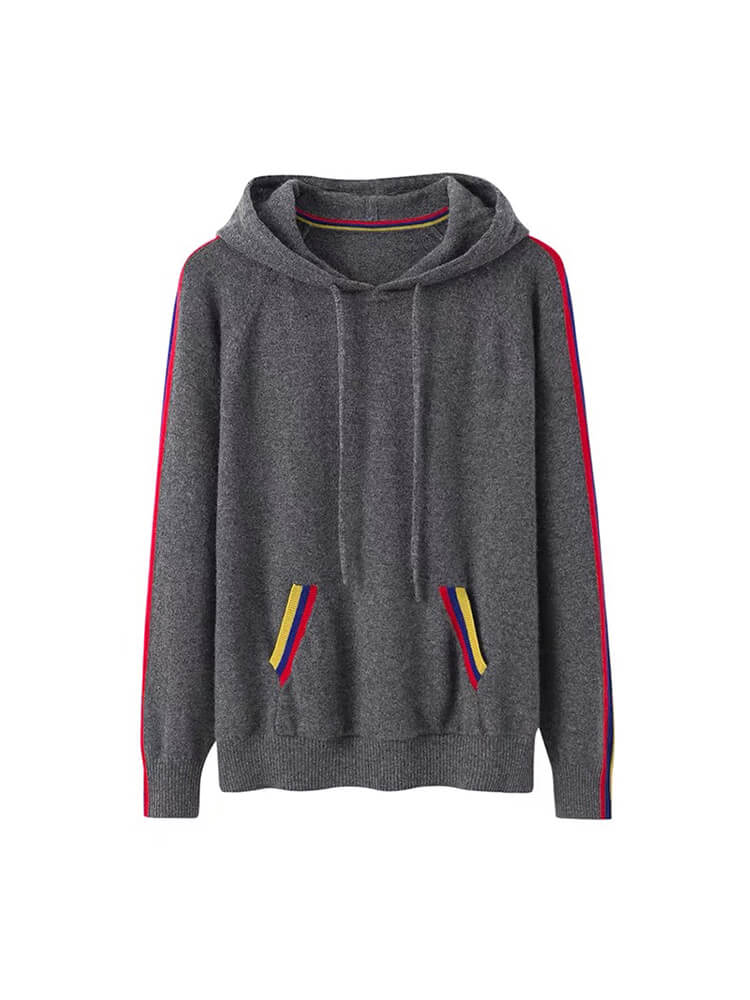 Women's Cashmere Hoodie and Jogger Set with Colorful Stripe
