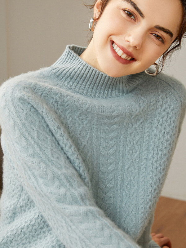 Cable-Knit Mock Neck Cashmere Sweater