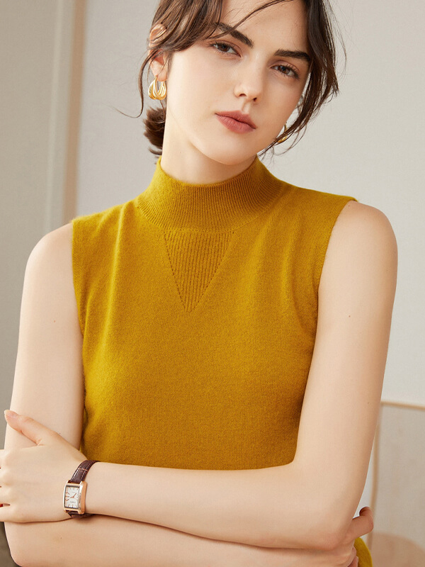 Sleeveless Mock Neck Cashmere Sweater Vest