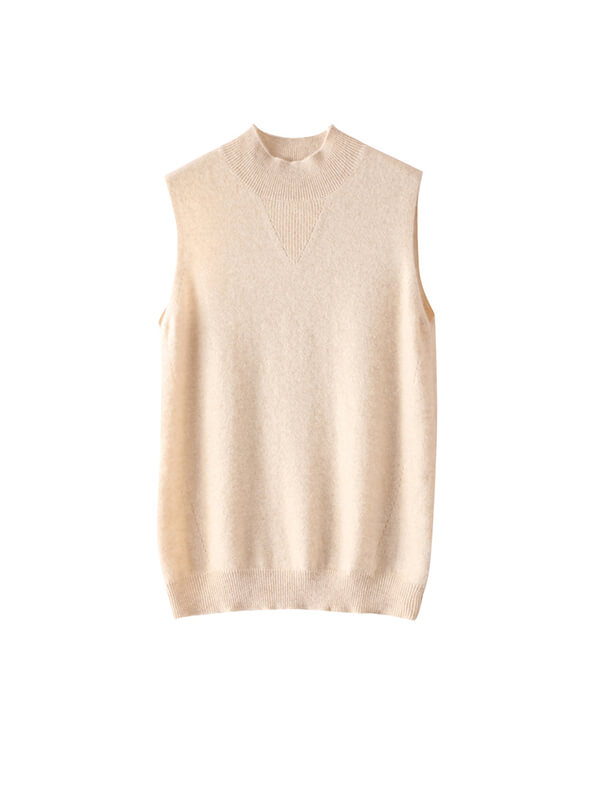 Sleeveless Mock Neck Cashmere Sweater Vest