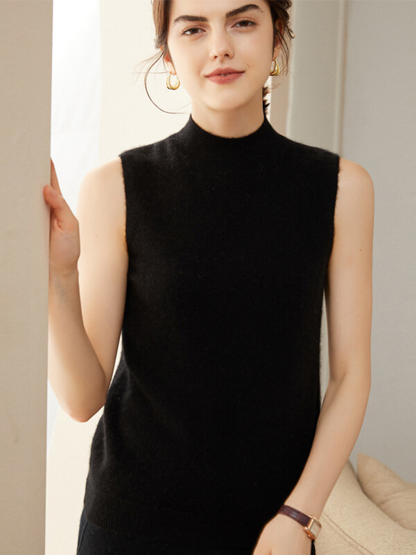 Sleeveless Mock Neck Cashmere Sweater Vest