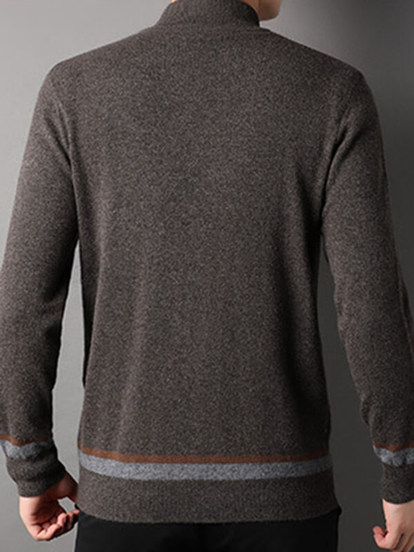 Men's Full-Zip Cashmere Cardigan with Striped Accents