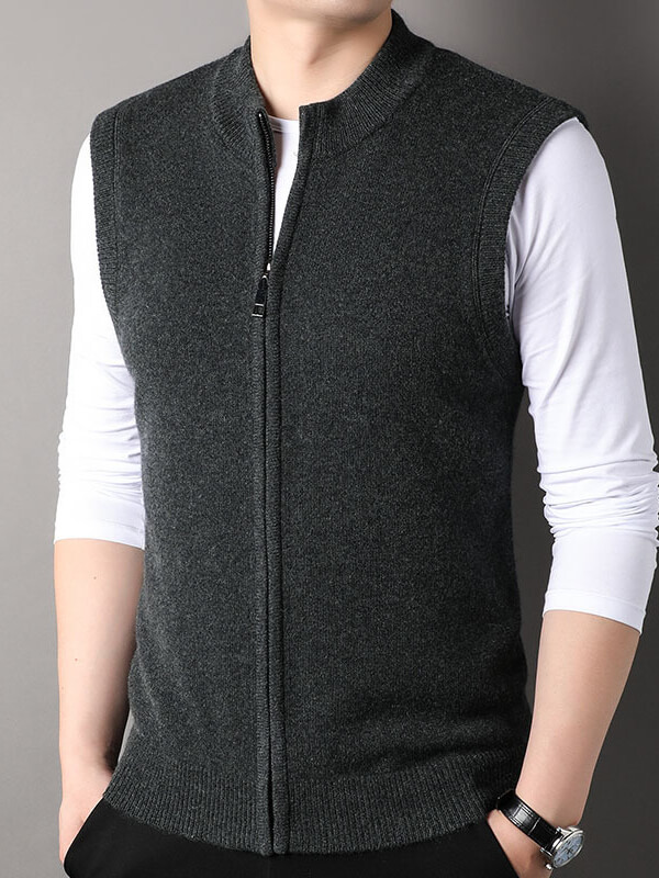 Men's Classic Sleeveless Layer Full-Zip Cashmere Sweater Vest