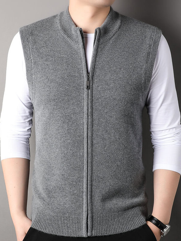 Men's Classic Sleeveless Layer Full-Zip Cashmere Sweater Vest