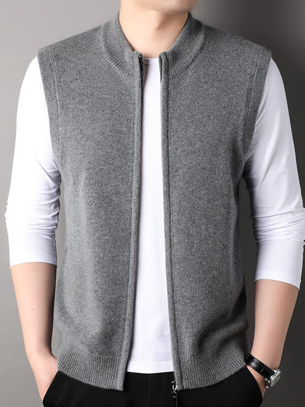 Men's Classic Sleeveless Layer Full-Zip Cashmere Sweater Vest