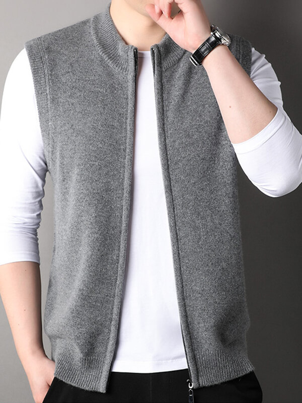 Men's Classic Sleeveless Layer Full-Zip Cashmere Sweater Vest