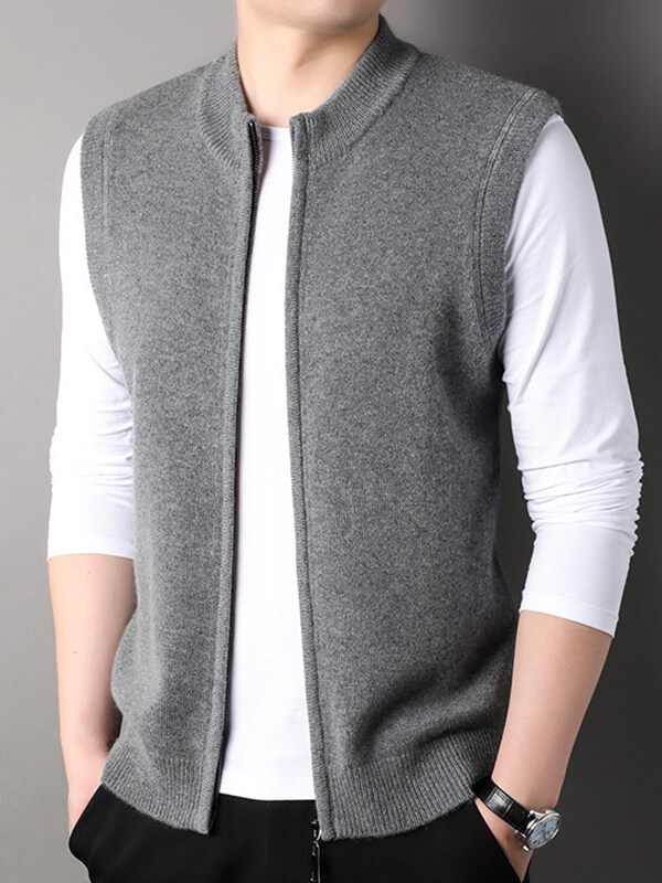 Men's Classic Sleeveless Layer Full-Zip Cashmere Sweater Vest