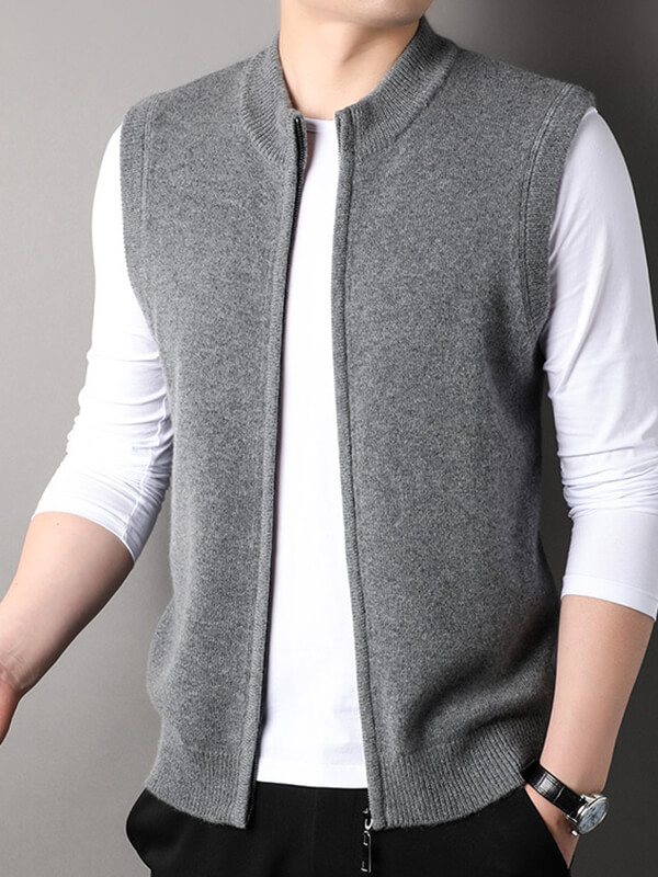 Men's Classic Sleeveless Layer Full-Zip Cashmere Sweater Vest