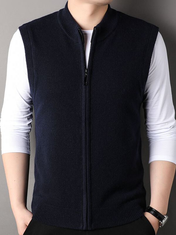 Men's Classic Sleeveless Layer Full-Zip Cashmere Sweater Vest