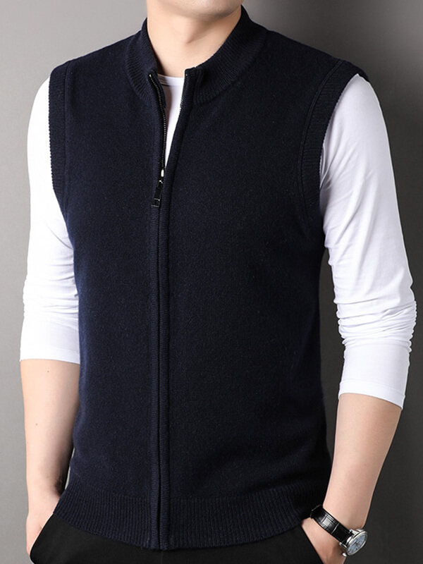 Men's Classic Sleeveless Layer Full-Zip Cashmere Sweater Vest