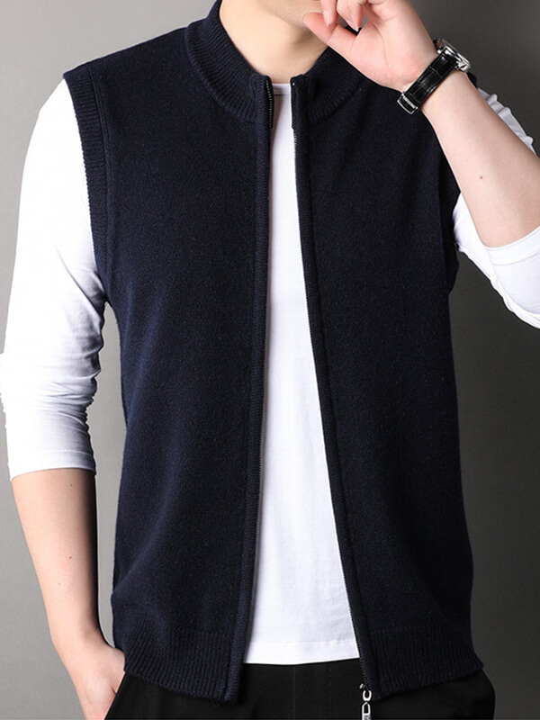Men's Classic Sleeveless Layer Full-Zip Cashmere Sweater Vest