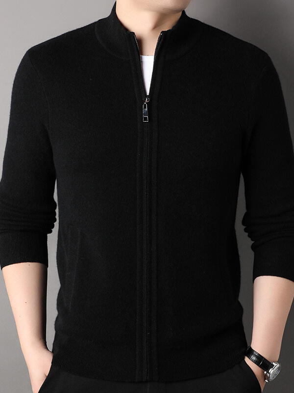 Men's Full-Zip Thickened Cashmere Mock Neck Cardigan