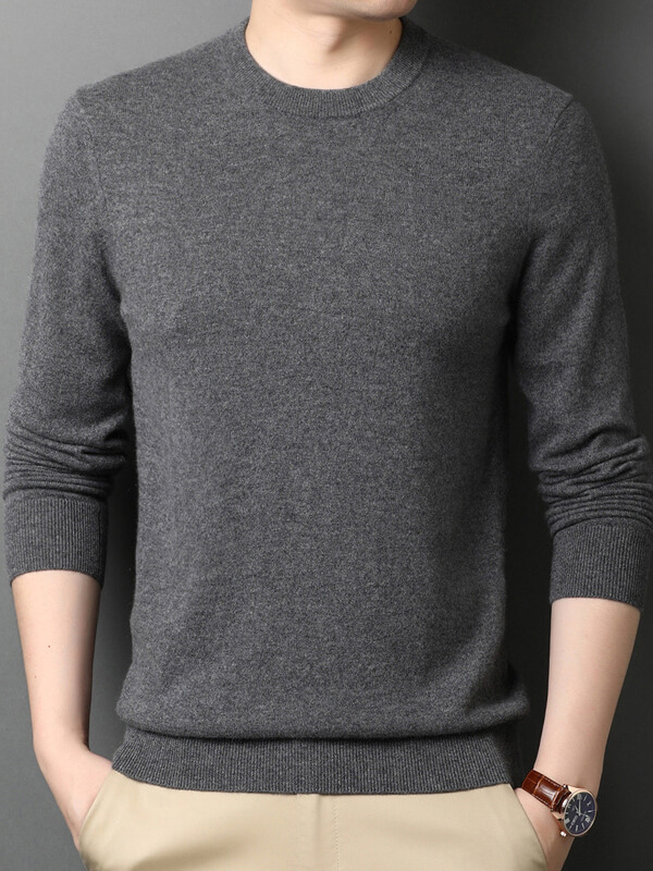 Thickened Crew Neck Cashmere Pullover Sweater For Men
