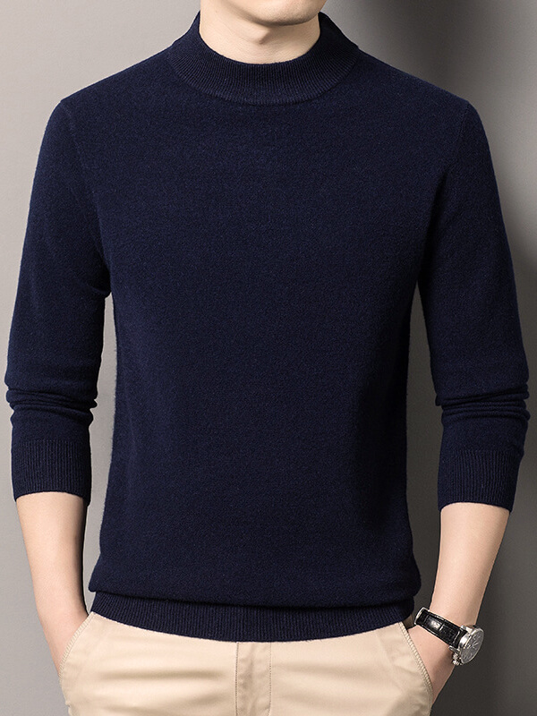 Thickened Mock Neck Cashmere Pullover Sweater For Men