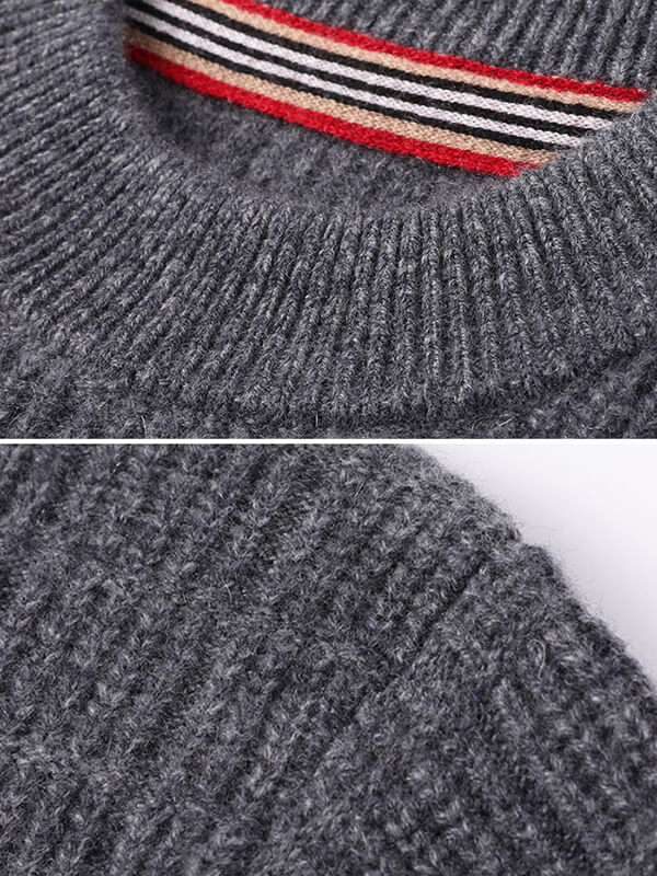 Men's Plaid Ribbed Mock Neck Cashmere Pullover Sweater